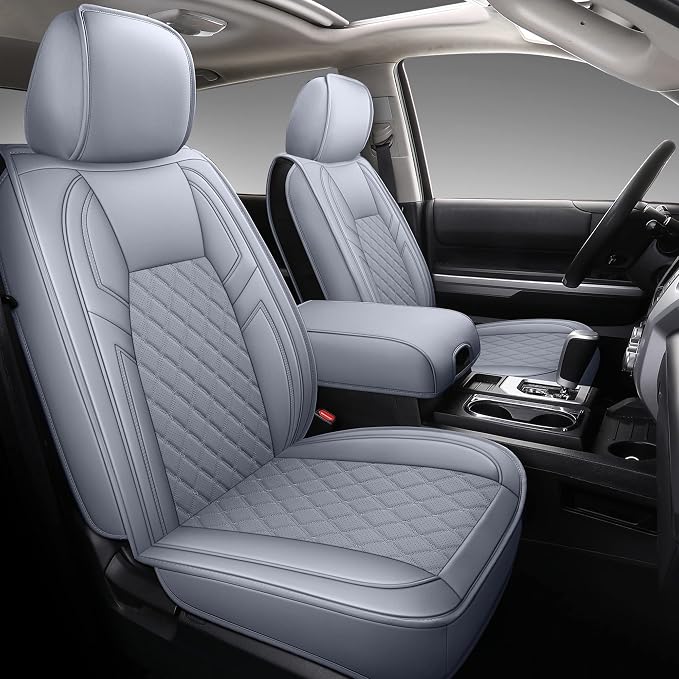 Coverado Toyota Tundra Seat Covers, Leather Car Seat Covers Full Set Automotive Seat Covers Protector Compatible with 2007-2021 Toyota Tundra Crew/Crewmax/Extended/Double Cab(Gray)