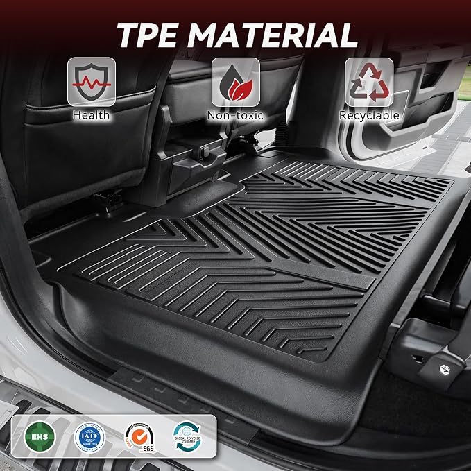 YITAMOTOR Floor Mats Fit for 2010-2014 Ford F150 SuperCrew/Crew Cab with Bucket Seat (Fit Lariat), TPE All-Weather Custom Fit Floor Liners W/Flow-Through Console, 1st&2nd Row Mats W/O Manual Shifter