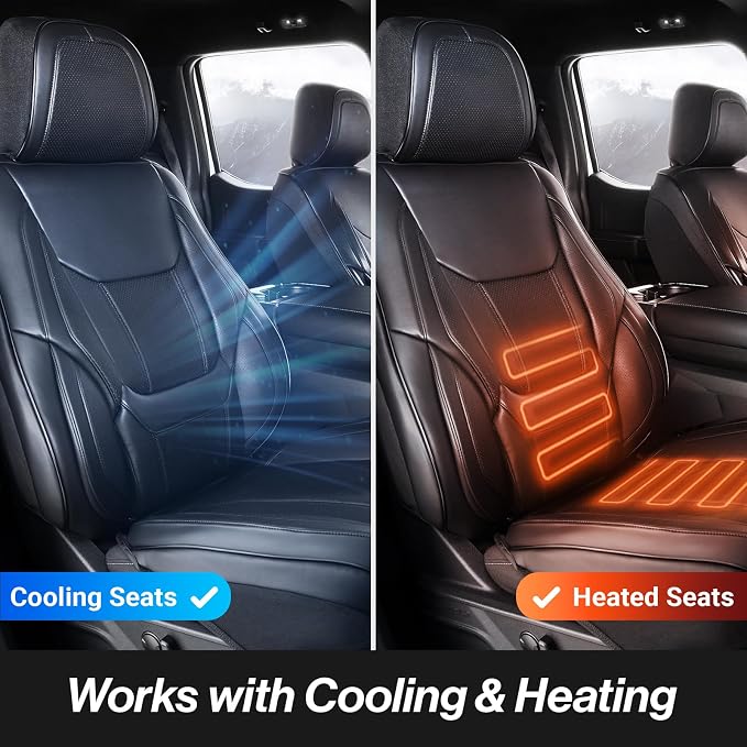 Coverland Custom Truck Car Seat Covers Full Set for [2015-2026 GMC Canyon Crew Cab] - Protector Car Seat Cover Water Resistant Leather Memory Form Back Support Seat Cushion [Full Set-Black]