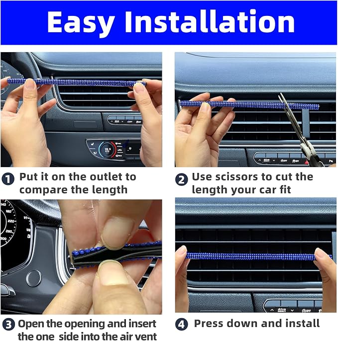 NBTEPEM Bling Car Air Conditioner Decoration Strip for Vent Outlet, 10 PCS Universal Rhinestone Car Vent Outlet Trim Decorations, Bling Interior Accessories for Women and Girls (Blue)