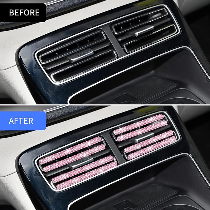 INSAUTO Bling Car Accessories for Women,Bling Car Air Vent Outlet Trim, 10pcs Rhinestone Car Air Conditioner Vent Decoration Strips(Pink)