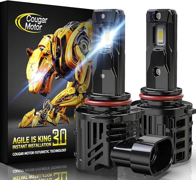 Cougar Motor 9005 Bulbs, HB3 Fog Light Bulb Wireless 6500K White Slim Non-Polarity Driving Light Bulbs, Plug-N-Play Pack of 2