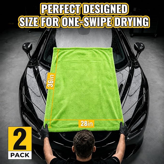 teworld® 2-Pack Car Drying Towels, Large 36 x 28 Inch, 1300 GSM, Dual-Color | Twisted Loop Microfiber Towel for Cars - Absorbent Car Dry Towel and Car Wash Towel for Streak-Free, Paint-Safe Car Detailing