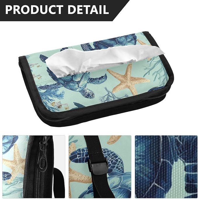 Car Visor Tissue Holder Mask Holder for Car, Car Tissue Box Sun Visor Napkin Holder Car Visor Accessories Adjustable Straps Reusable Durable Easy to Install Mint Green Sea Turtles Starfish