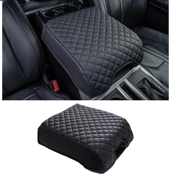 JDMCAR Center Console Cushion Compatible with 2015-2020 Ford F150/2017-2022 F250 F350 F450 and 2018-2024 Expedition Accessories, Customized PU Leather Armrest Cover Protector (Bucket Seat Only)