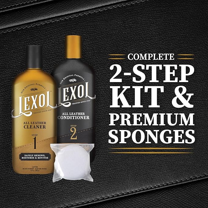 Leather Cleaner & Conditioner Kit by Lexol for Furniture, Car Interior, Shoes, Handbags, Includes 2 Application Sponges, Two-Step System, 16 Oz Each