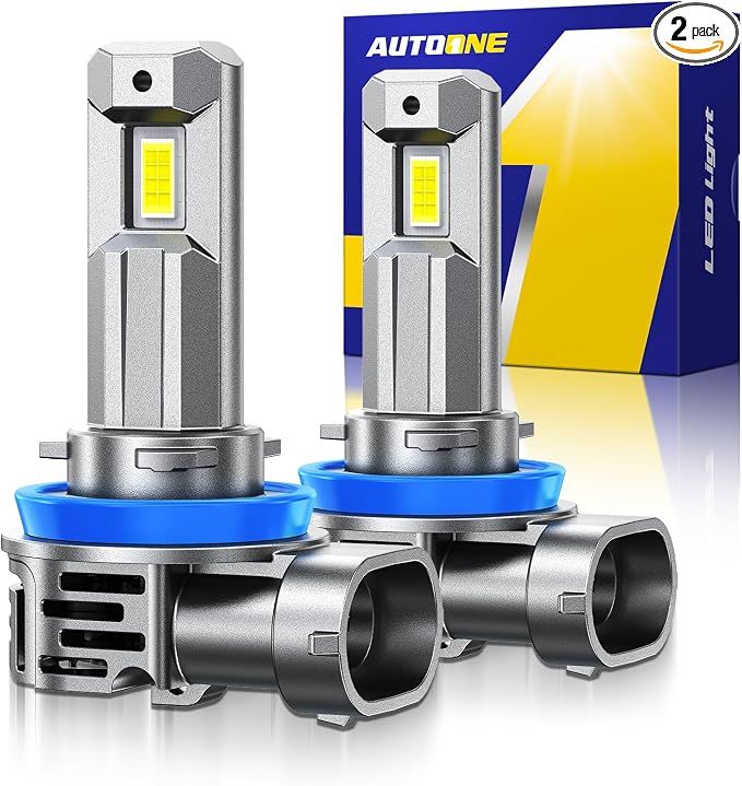 AUTOONE H11 LED Bulbs, 70000LM 1200% Ultra-Bright, 6500K White Real 1:1 Mini Size H8 H9 Halogen Replacement Accessory Fog Light, Non-Polarity Plug and Play, Pack of 2