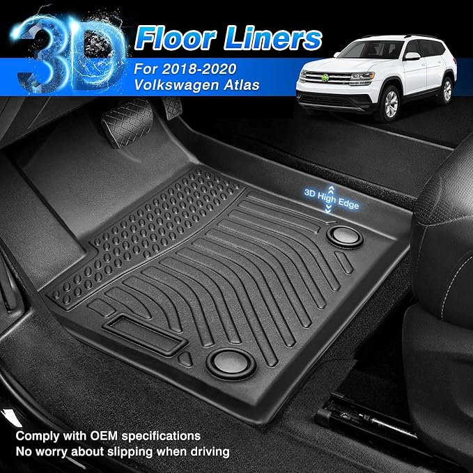 Floor Mats Fit for Volkswagen VW Atlas 2018-2026 (6&7 Seater), All Weather Floor Mat for Atlas Accessories, Waterproof Heavy Duty (2 Rows)