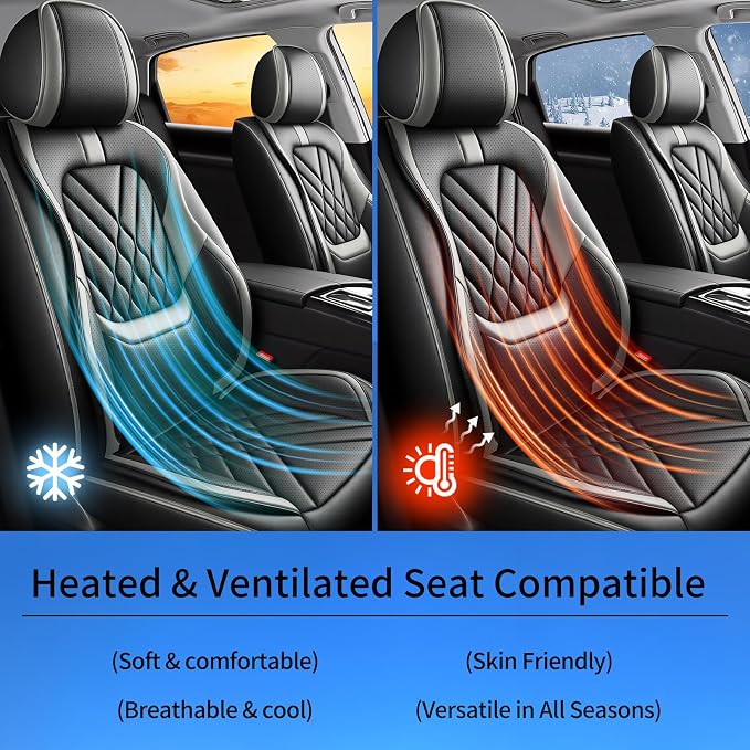 Fit Kicks Car Seat Covers Compatible with Nissan Kicks 2018-2025 2026 S SR SV-Premium Leather,Waterproof,Breathable,Airbag Compatible &All-Weather Seat Cushion Protecto(Full Set,Grey)