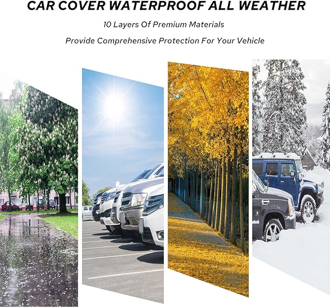 10-Layer Truck Cover Waterproof All Weather, Soft Cotton Lining, Compatible with Ford F150 Chevy Silverado Dodge Ram 1500, Universal Fit for Pickup 242"-250" L, Size XXL (See Size Chart)