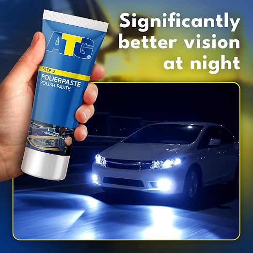 ATG Headlight Restoration Kit – Car Headlight Cleaner and Restorer for Plastic Lenses – Removes Haze and Yellowing – UV Protection – Easy to Use