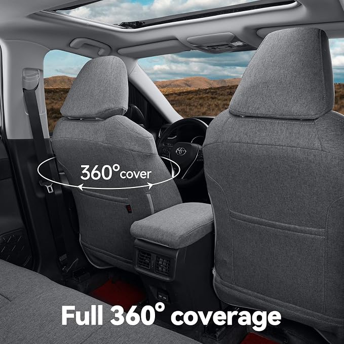 coverdream Tacoma Polyester Seat Covers Full Set for 2024-2026 Toyota Tacoma Double/Crew Cab SR,SR5,TRD Sport,TRD Off-Road,Limited Truck Seat Covers,Fully Covered Breathable Car Seat Protector (Gray)