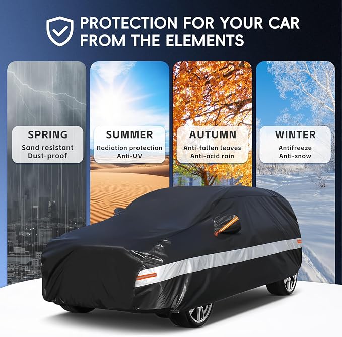 10 Layers SUV Car Cover Custom Fit for Mazda CX9/CX90 (2007-2026) Waterproof All Weather for Automobiles, Outdoor Full Cover Sun UV Rain Protection with Cotton.Black