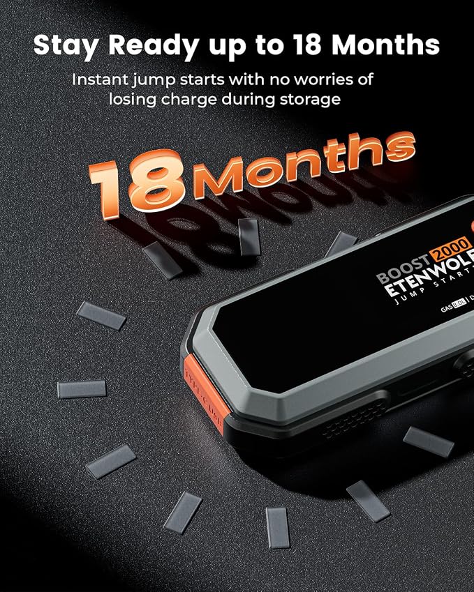 Car Battery Jump Starter Portable, 2000A Peak Jump Box 12V Car Jump Starter | for up to 8.0L Gas and 6.5L Diesel Engines, USB-C Portable Battery Jumper with Jumper Cable, Power Bank, LED Light