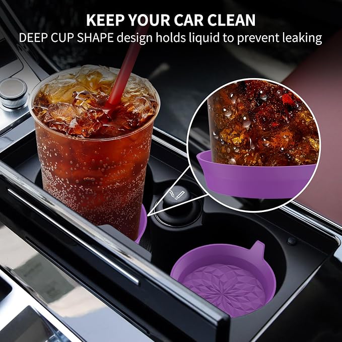 ME.FAN Car Cup Coasters [4 Pack] Silicone Cars Coasters - Universal Non-Slip Recessed Interior Accessories - Cup Holder Inserts Deep Purple