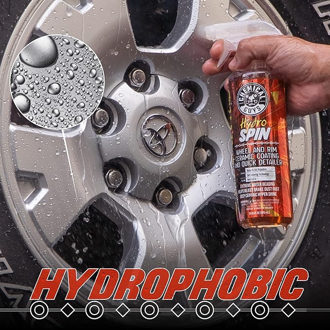 Chemical Guys, HydroSpin Wheel & Rim Ceramic Coating Spray for Rims, 16 oz | Ceramic spray shields wheels, rims and brake parts with a hydrophobic shine that helps grime rinse away