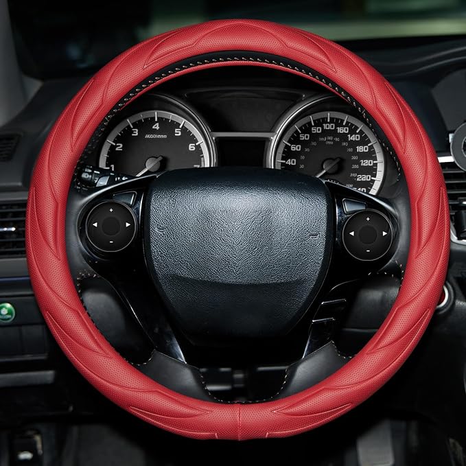 Steering Wheel Cover with Anti-Slip Leather Grip Compatible with Ford, Toyota, Honda, Nissan, and Chevrolet Vehicles for 14.5-15.35 inch Round Steering Wheels Universal Car Accessories