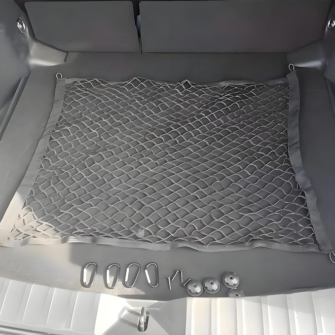 BAILALIBO Cargo Net with Metal Hooks, 32x24 in | Elastic stretchable mesh, adjustable for SUV/truck, universal fit, secure trunk storage, heavy-duty car exterior accessory
