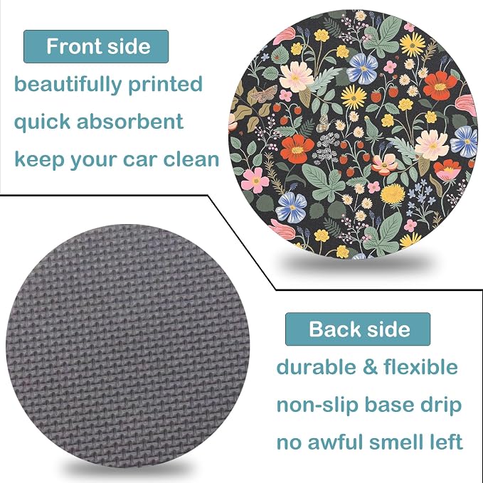 Car Cup Holder Coasters, 2 Pack – 2.75" Universal Auto Anti-Slip Insert Coaster, Rubber Car Coasters, Personalized Car Accessories for Women (Garden Strawberry)