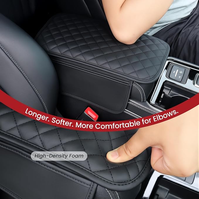 Upgraded Car Middle Center Console Cover with 2 Storage, Universal Microfiber Leather Car Armrest Cover Cushion for Most Vehicles, Memory Foam Comfort Stylish Leather Scratch-Resistant, Thickened