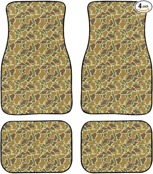 Green Camo Print Car Floor Mats Set of 4 Military Camouflage Universal Vehicle Floor Carpet Decorative Auto Front Rear Foot Rugs for Trucks SUV Sedan