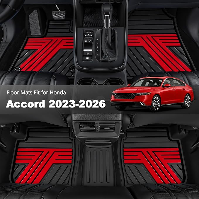 Floor Mats Fit for Honda Accord Sedan 2026 2025 2024 2023 (Gasoline & Hybrid), All Weather Protection Custom Fit Anti-Slip Floor Liners,1st & 2nd Row, Black & Red
