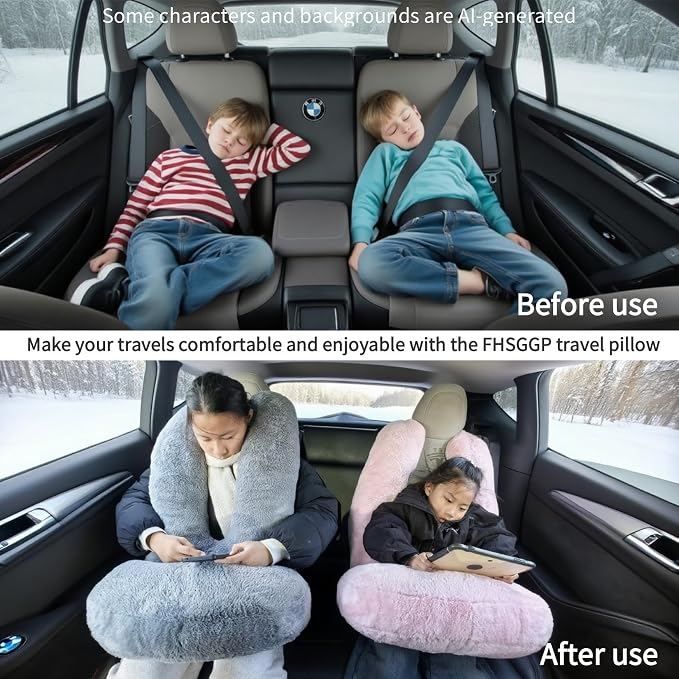 FHSGGP Travel Pillow Car Travel Sleep Support Pillow | 2-in-1 Lap Pillow and Car Pillow With Neck and Body Support for Adults and Kids on Long Trips Kids Travel Pillow Pink