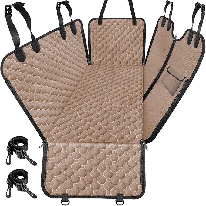 Mancro Back Seat Pet Cover for Dogs, Waterproof Dog Hammock for Car, Khaki | 600D Heavy Duty, Scratch-Resistant Back Seat Pet Cover for Dogs with PVE Nonslip Underside, Fits for Sedan, Trucks and SUVs