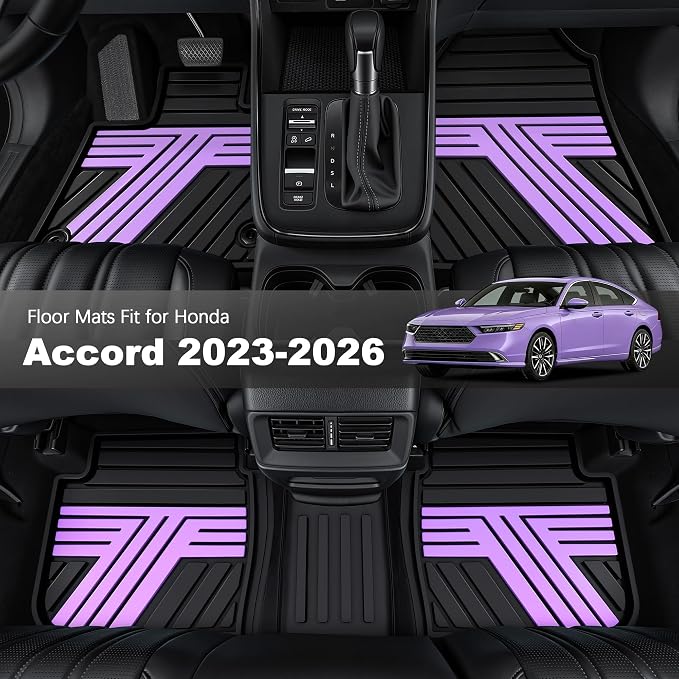 Floor Mats Fit for Honda Accord Sedan 2026 2025 2024 2023 (Gasoline & Hybrid), All Weather Protection Custom Fit Anti-Slip Floor Liners,1st & 2nd Row, Black & Purple