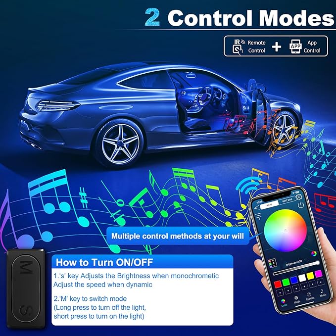 Acrylic Interior Car LED Strip Light with Wireless APP, RGB 14 in 1 with 175 inches 612 LEDs Fiber Optic Strip Lights for Car, Dual Zone Music Sync Neon Car Ambient Lighting Kits