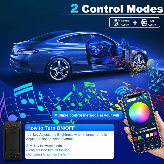 Acrylic Interior Car LED Strip Light with Wireless APP, RGB 18 in 1 with 175 inches 612 LEDs Fiber Optic Strip Lights for Car, Dual Zone Music Sync Neon Car Ambient Lighting Kits