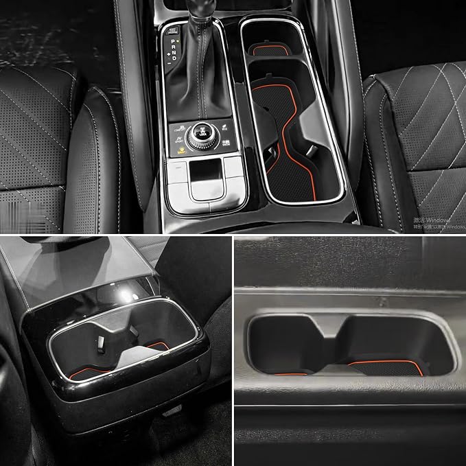 Cup Holder Coaster for Kia Telluride Accessories 2020 2021 2022 2023 2024 2025 Non-Slip Silicone Cup Holder Insert Mat Center Console Protector Liner Pad Interior Decoration 6Pcs(Orange Trim)