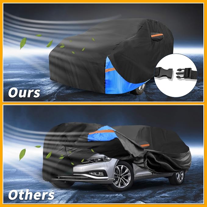 Waterproof All-Weather Universal Car Cover with Right Side Zipper, 190T Polyeste Black Blue Fits for Wagon 177" to 190" Length