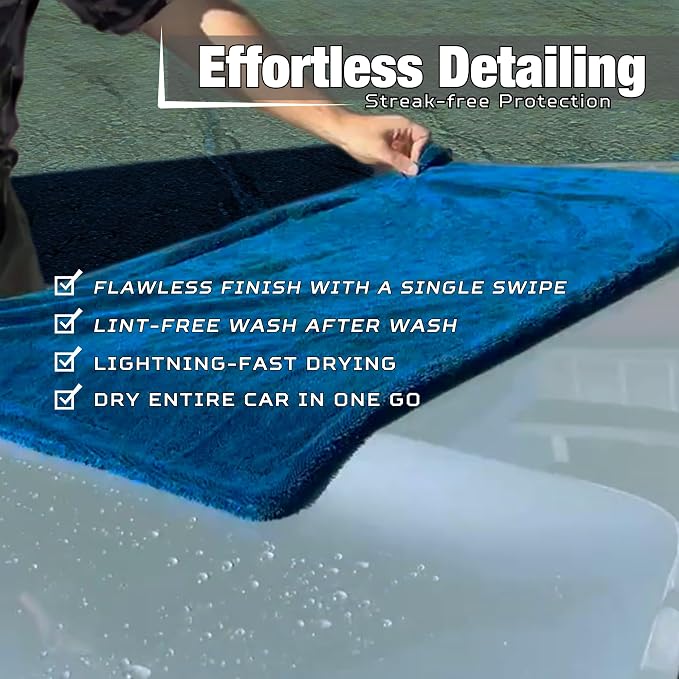 Premium XL Car Drying Towel 40"x24" - 1300 GSM Car Towel, 4-Pack (Navy) | Extra Large Professional Drying Towels Car Detailing, Double Twisted Loop Super Absorbent Microfiber Drying Towels for Cars