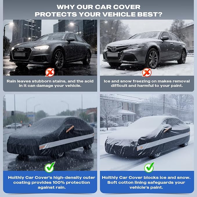 10 Layers Car Cover Custom Fit for Volkswagen VW Jetta(2005-2026), Waterproof All Weather for Automobiles, Outdoor Full Cover Sun Dust Rain Protection with Cotton. Black