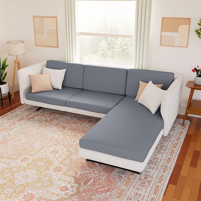 hyha Waterproof Couch Cushion Covers, Stretch Sofa Couch Seat Slipcover for Dog Washable, Non-Slip Waterproof Outdoor Cushion Covers for Patio Furniture Replacement (1 Piece for Large, Dark Grey)