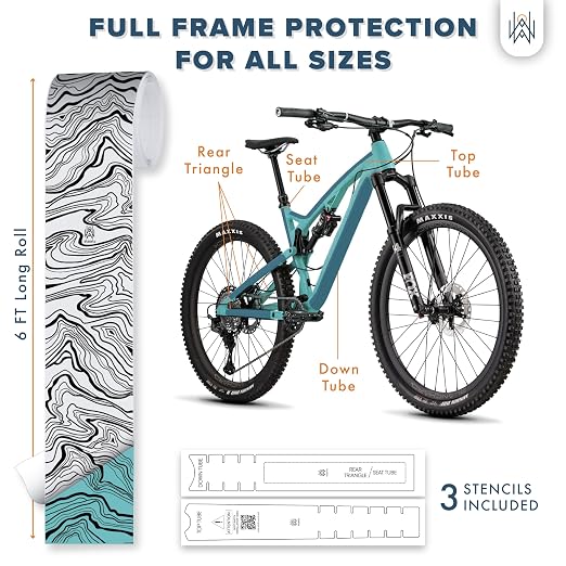 Bike Frame Protection Tape- High Impact Clear Vinyl Wrap Includes Tool (4”x72) Bicycle Frame Protector, Mountain Bike Frame Guard Chainstay Protector (Topographic Marble)