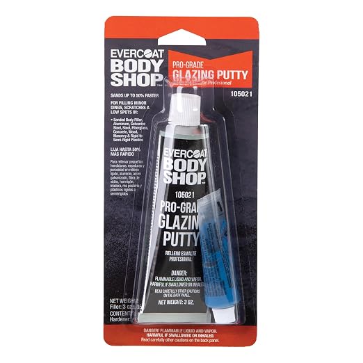 Evercoat Body Shop 105021 Pro-Grade Glazing Putty, Stain Resistant for Minor Imperfections and Low Spots in Aluminum, Fiberglass & More, Cream Hardener Included 3 Fl Oz.