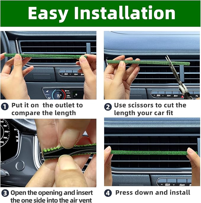 NBTEPEM Bling Car Air Conditioner Decoration Strip for Vent Outlet, 10 PCS Universal Rhinestone Car Vent Outlet Trim Decorations, Bling Interior Accessories for Women and Girls (Green)