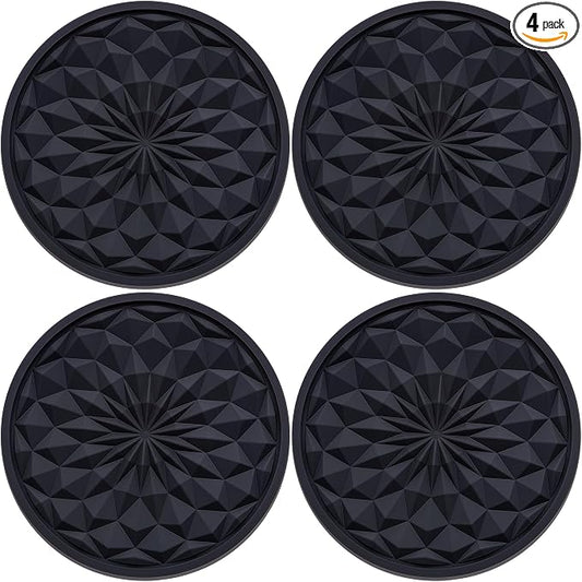 4 Pack Silicone Car Cup Holder Coaster – 2.75 Inch Non-Slip Drink Mat, Universal Fit for Most Vehicles – Cute & Functional Auto Accessories (Black)
