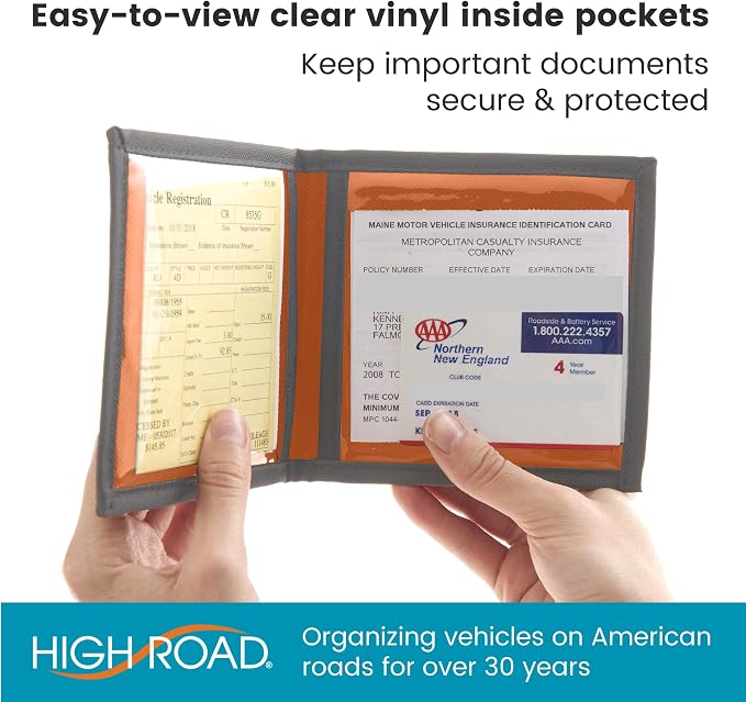 High Road Car Registration and Insurance Card Holder for Sun Visor, Glove Box or Console with 2 Clear Hidden Car Document Pockets and Front Card Pocket