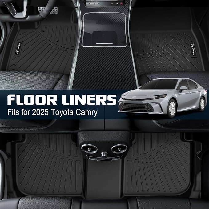 Floor Mats for 2025 2026 Toyota Camry (Include Hybrid) LE/SE/XLE/XSE All Weather Protection TPE Rubber Full Set Automotive Floor Liners for 2026 Camry Hybrid Accessories, Odorless Anti-Slip Black