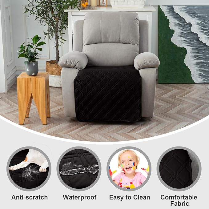 Genina Waterproof Recliner Chair Covers, Recliner Cover for Dog Pets Friendly, Washable Antislip Reclining Chair Cover Furniture Protector, Sofa Slipcover for Living Room(23.6inch/Black)
