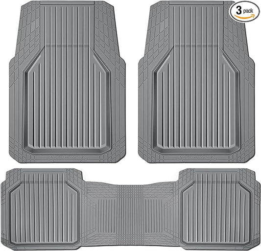 CAR PASS Heavy Duty Rubber Floor Mats for Car, Waterproof Liner Deep Dish Car Mats Full Sets, Universal Trim to Fit for SUV Truck Sedans Vans, All Weather Automotive Floor Mats 3pcs, Solid Gray