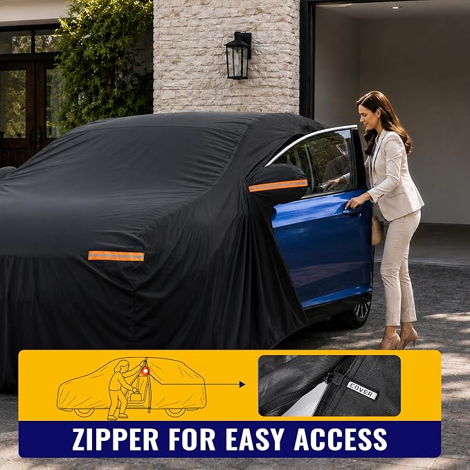 X AUTOHAUX Car Cover for Nissan Rogue 2014-2024 210D-PU Outdoor Full Car Cover All Weather with Door Zipper for Waterproof Windproof Sun Rain Snow Protection