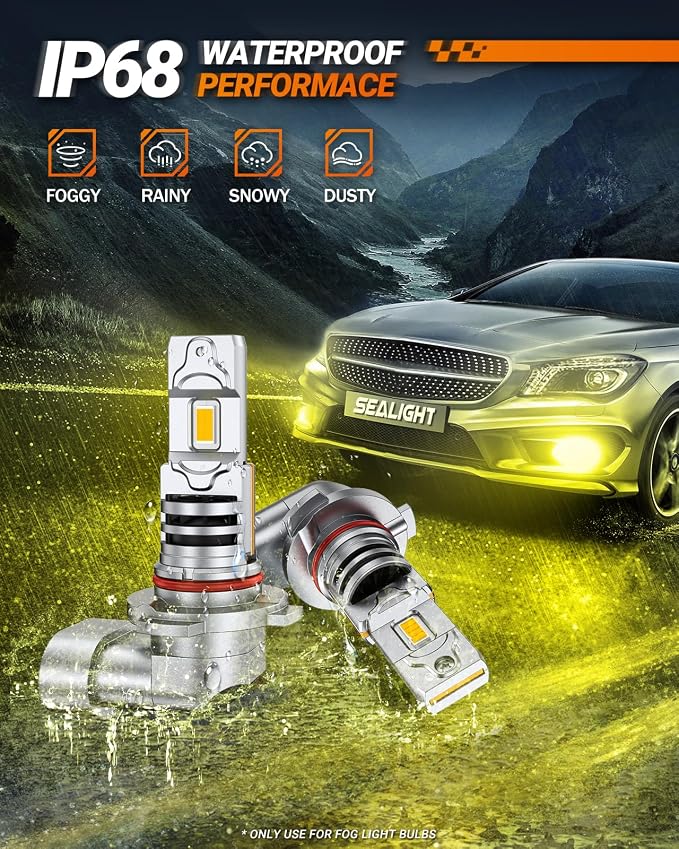SEALIGHT H10 9145 9140 LED Fog Light Bulb Yellow, 18000 Lumens 1000% Super Bright H10 Yellow Fog Lights, 1:1 Design for Car Powersports ATV/UTV, Play-N-Play,pack of 2