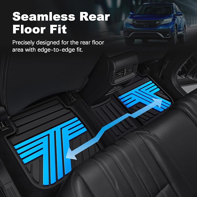 All Weather Rubber Floor Mats for Honda CR-V 2017-2022 (Gasoline & Hybrid) | Custom Fit Heavy Duty Anti-Slip Car Mats for CR-V, 1st & 2nd Row, Black & Blue