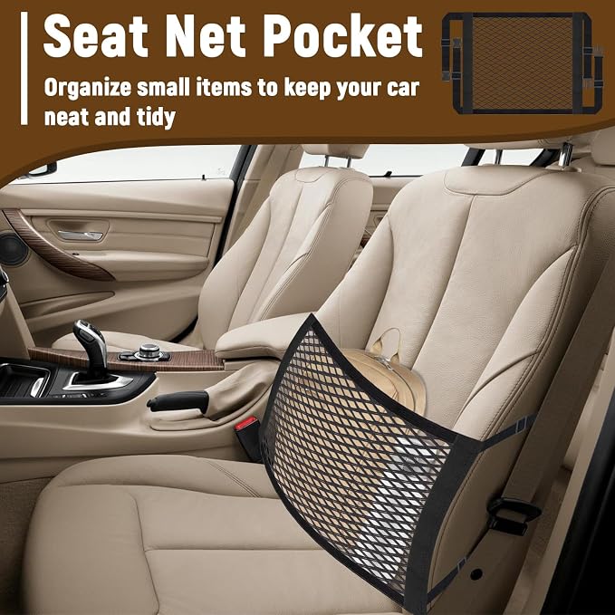 Front Seat Organizer, Car Seat Organizer, Double Layer Front Seats Versatile Elastic Organizers Net, Storage Mesh Nets for Seats, Universal Car Accessories for Most Vehicles
