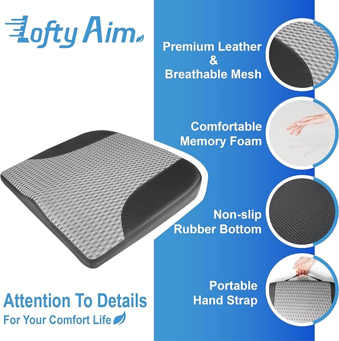 Lofty Aim Car Seat Cushion, Car Seat Pillow, Automotive Cushion | Memory Foam Car Seat Cushion for Long Driving, Butt Pillow for Pain Relief, Driver Seat Cushion for Car, Office, Black&Gray