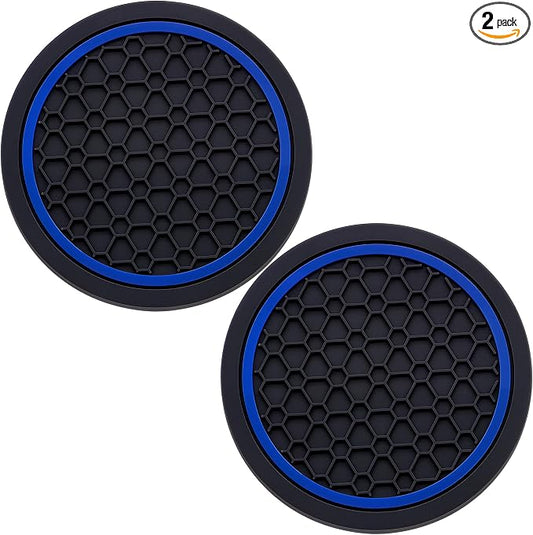 2-Piece Anti-Slip Car Cup Coaster Set – 2.75 Inch Auto Insert Drink Mats, Perfect for Coffee & Beverages – Stylish Interior Decor for Women & Girls (Black & Blue)